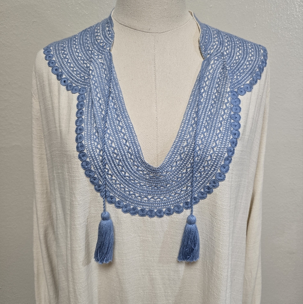 Mi Golondrina Beatriz Azul De Noel Caftan Maxi Dress Size Medium - Picture 6 of 12